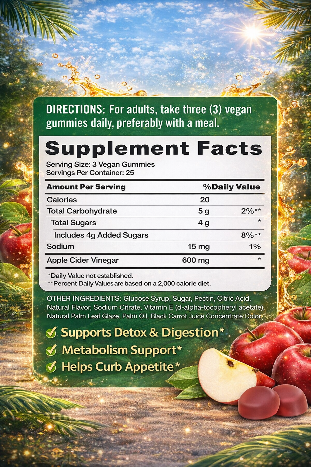 Nature's Truth Gomitas de vinagre de sidra de manzana | 600 mg | 75 gomitas