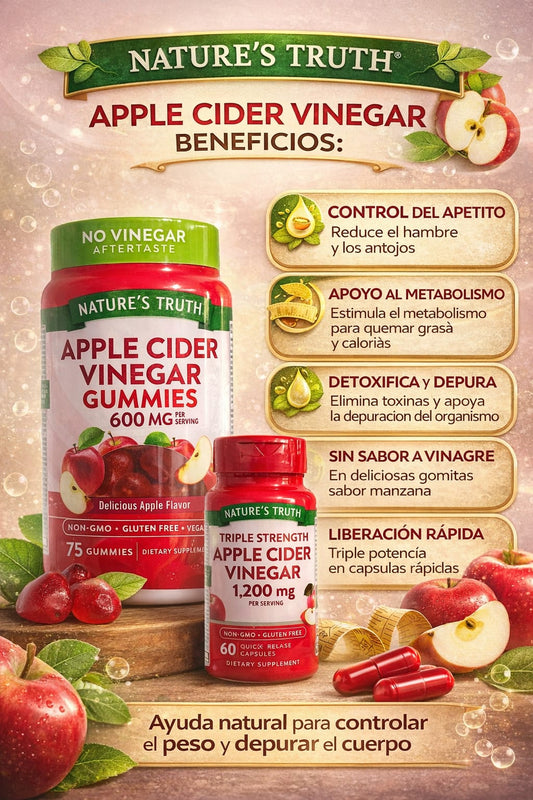 Nature's Truth Gomitas de vinagre de sidra de manzana | 600 mg | 75 gomitas